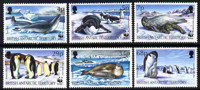 British Antarctic Territory 1992 WWF - Seals & Penguins perf set of 6 unmounted mint SG 208-13, stamps on wwf, stamps on polar, stamps on penguins, stamps on seals, stamps on mammals, stamps on birds, stamps on  wwf , stamps on 