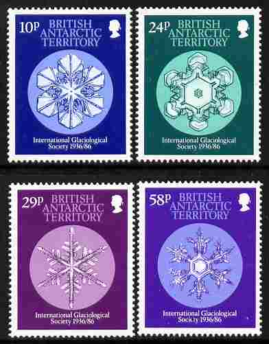 British Antarctic Territory 1986 50th Anniversary of International Glaciological Society perf set of 4 unmounted mint SG 151-54, stamps on , stamps on  stamps on polar, stamps on  stamps on weather
