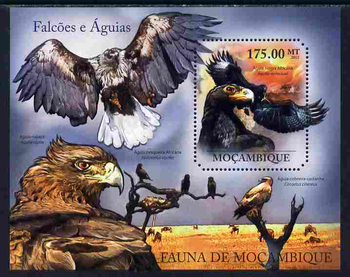 Mozambique 2011 Hawks & Eagles perf m/sheet containing octagonal shaped value unmounted mint, stamps on shaped, stamps on birds, stamps on birds of prey, stamps on hawks, stamps on eagles