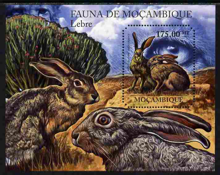 Mozambique 2011 Hares perf m/sheet containing octagonal shaped value unmounted mint, stamps on , stamps on  stamps on shaped, stamps on  stamps on animals, stamps on  stamps on hares