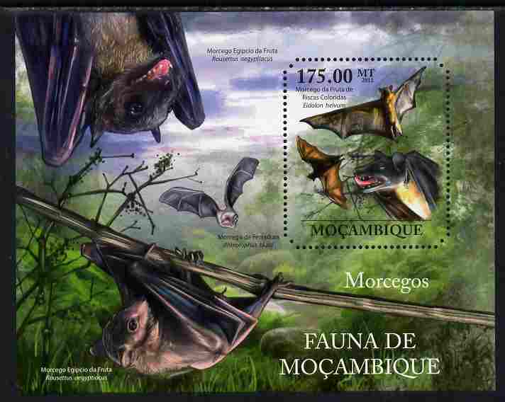 Mozambique 2011 Bats perf m/sheet containing octagonal shaped value unmounted mint, stamps on , stamps on  stamps on shaped, stamps on  stamps on animals, stamps on  stamps on mammals, stamps on  stamps on bats