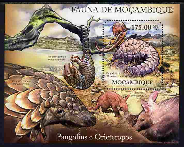 Mozambique 2011 Pangolins & Aardvarks perf m/sheet containing octagonal shaped value unmounted mint, stamps on shaped, stamps on animals, stamps on pangolins, stamps on aardvarks