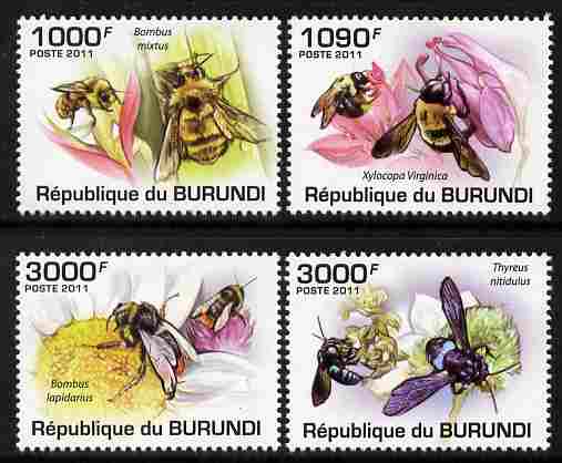 Burundi 2011 Bees perf set of 4 values unmounted mint , stamps on insects, stamps on bees, stamps on honey