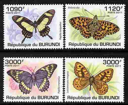 Burundi 2011 Butterflies perf set of 4 values unmounted mint , stamps on butterflies