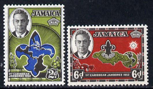 Jamaica 1952 First Caribbean Scout Jamboree set of 2 unmounted mint, SG 151-52*, stamps on , stamps on  stamps on scouts, stamps on  stamps on  kg6 , stamps on  stamps on 