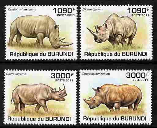 Burundi 2011 Rhinos perf set of 4 values unmounted mint , stamps on , stamps on  stamps on animals, stamps on  stamps on rhinos