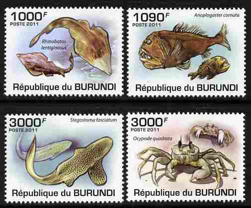 Burundi 2011 Marine Life perf set of 4 values unmounted mint , stamps on , stamps on  stamps on marine life, stamps on  stamps on fish, stamps on  stamps on sharks, stamps on  stamps on coral