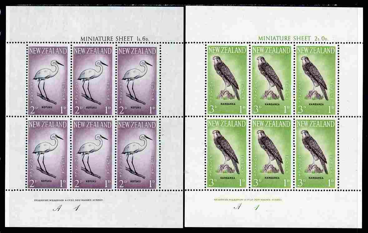 New Zealand 1961 Health - Egret & Falcon set of 2 m/sheets unmounted mint, SG MS 807a, stamps on , stamps on  stamps on birds, stamps on  stamps on birds of prey, stamps on  stamps on falcon