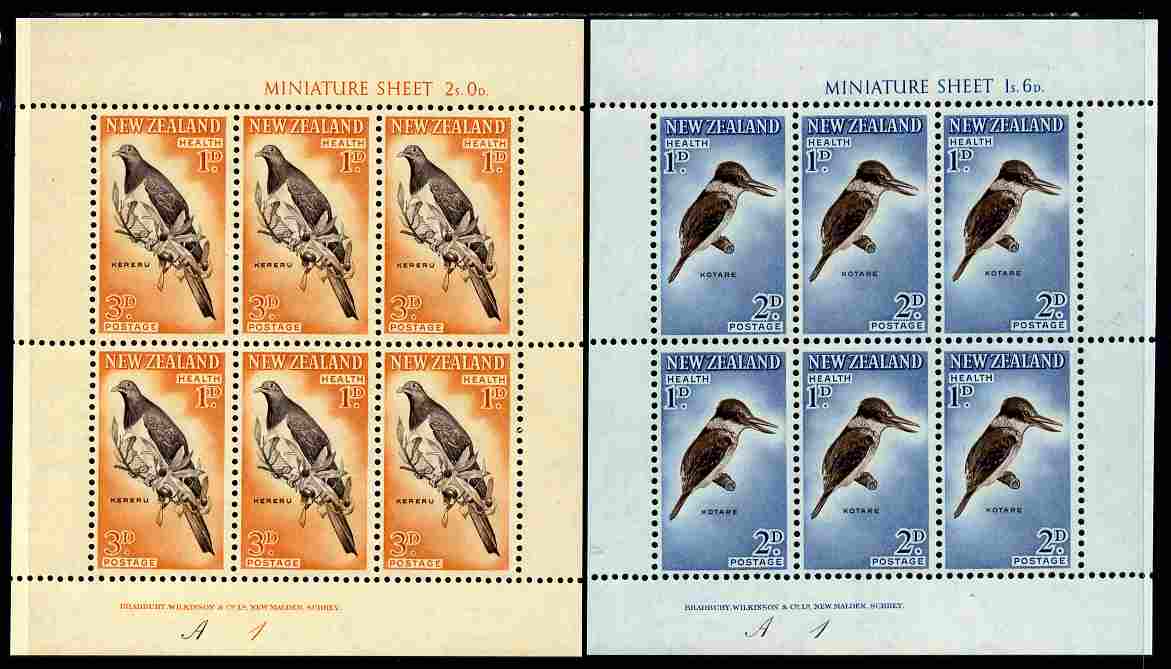 New Zealand 1960 Health - Kingfisher & Pigeon set of 2 m/sheets unmounted mint, SG MS 804b, stamps on birds, stamps on kingfishers, stamps on pigeons