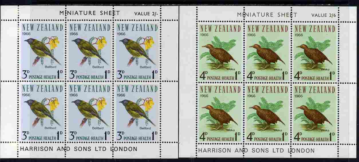 New Zealand 1966 Health - Weka & Bell Birds set of 2 m/sheets unmounted mint, SG MS 841, stamps on birds, stamps on 