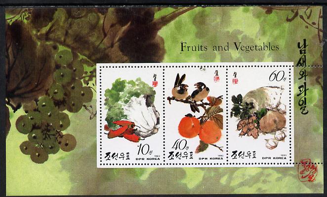 North Korea 1993 Fruit & Vegetables m/sheet #1 (10w, 40w & 60w values) unmounted mint, stamps on , stamps on  stamps on fruit    food