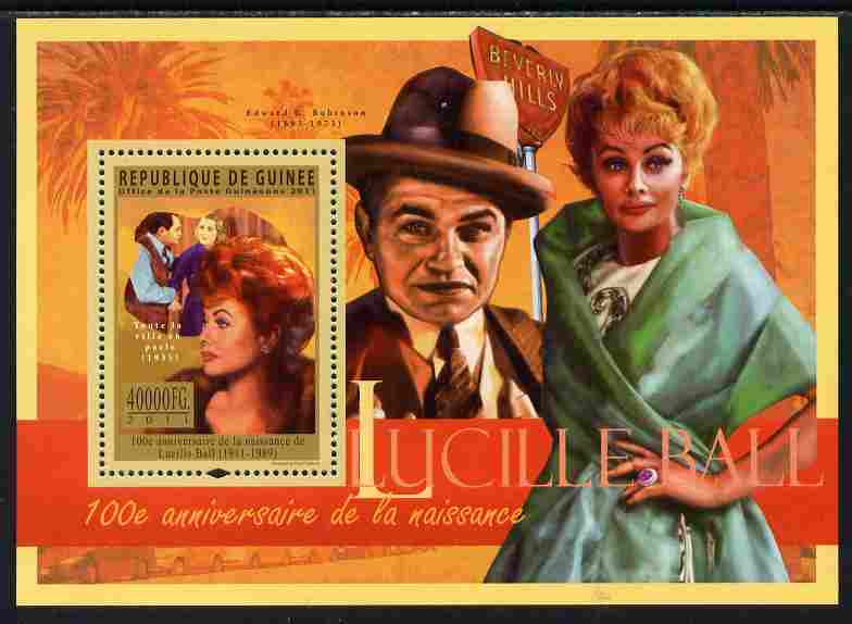 Guinea - Conakry 2011 Birth Centenary of Lucille Ball perf s/sheet unmounted mint Michel BL 1958, stamps on , stamps on  stamps on personalities, stamps on  stamps on films, stamps on  stamps on cinema, stamps on  stamps on movies, stamps on  stamps on women, stamps on  stamps on  tv , stamps on  stamps on 