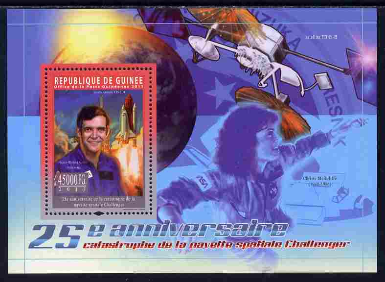 Guinea - Conakry 2011 25th Anniversary of Challenger Space Shuttle Disaster perf s/sheet unmounted mint Michel BL 1971, stamps on space, stamps on shuttle, stamps on disasters, stamps on americana, stamps on rockets