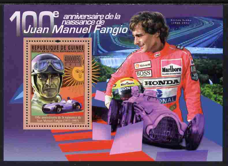 Guinea - Conakry 2011 Birth Centenary of Juan Manuel Fangio perf s/sheet unmounted mint Michel BL 1960, stamps on personalities, stamps on racing cars, stamps on  f1 , stamps on formula 1, stamps on senna