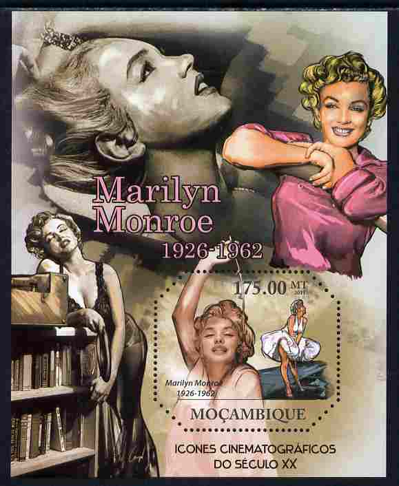 Mozambique 2011 Cinema Icons of the 20th Century perf s/sheet containing octagonal shaped value unmounted mint , stamps on shaped, stamps on personalities, stamps on films, stamps on cinema, stamps on movies, stamps on music, stamps on marilyn, stamps on monroe