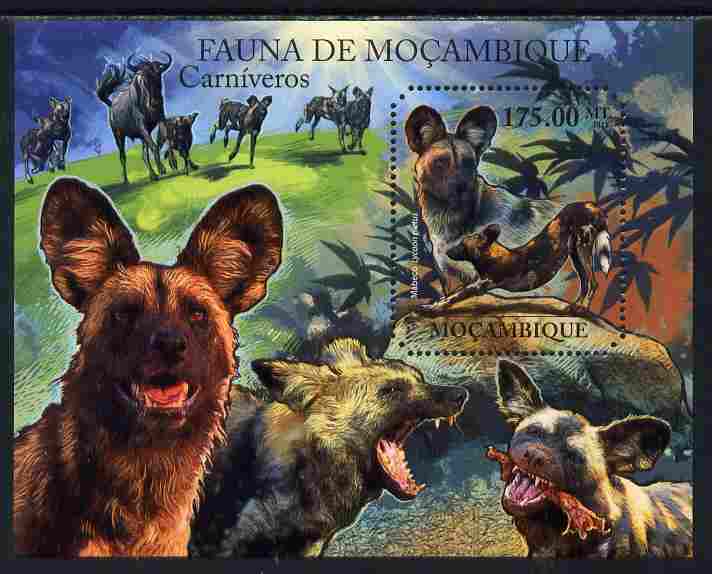 Mozambique 2011 African Wild Dog perf s/sheet containing octagonal shaped value unmounted mint , stamps on shaped, stamps on animals, stamps on dogs