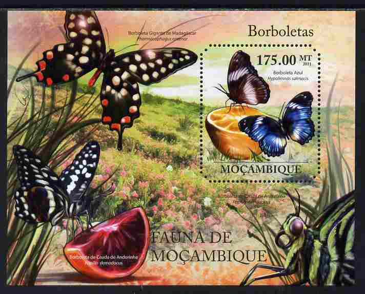 Mozambique 2011 Butterflies perf s/sheet containing octagonal shaped value unmounted mint , stamps on , stamps on  stamps on shaped, stamps on  stamps on butterflies