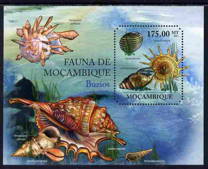 Mozambique 2011 Shells perf s/sheet containing octagonal shaped value unmounted mint , stamps on , stamps on  stamps on shaped, stamps on  stamps on marine life, stamps on  stamps on shells