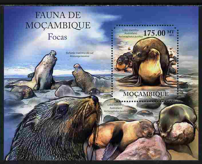 Mozambique 2011 Seals perf s/sheet containing octagonal shaped value unmounted mint , stamps on shaped, stamps on marine life, stamps on seals