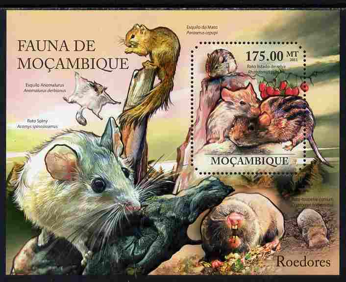 Mozambique 2011 Rodents perf s/sheet containing octagonal shaped value unmounted mint , stamps on , stamps on  stamps on shaped, stamps on  stamps on animals, stamps on  stamps on rodents, stamps on  stamps on 