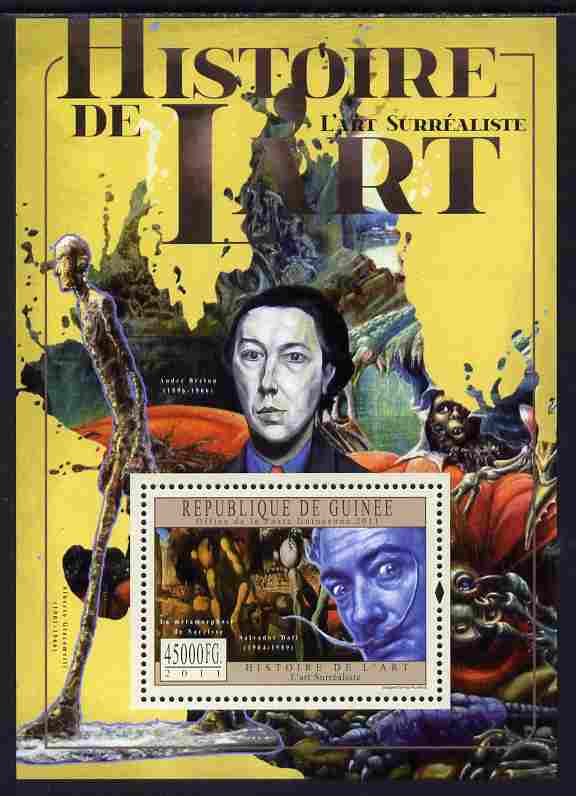 Guinea - Conakry 2011 History of Art - Surrealist Art perf s/sheet unmounted mint, stamps on arts, stamps on dali, stamps on 