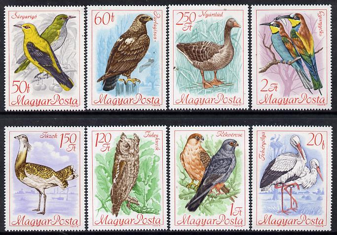 Hungary 1968 Bird Protection perf set of 8 unmounted mint, SG 2346-53, stamps on , stamps on  stamps on birds    stork    oriole    eagle    birds of prey    falcon    owk    bustard     bee-eater      goose