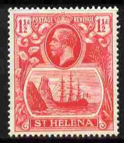 St Helena 1922-37 KG5 Badge Script 1.5d rose-red single with variety 'Damage to rigging on main mast below first yardarm', (stamp 7) mounted mint SG 99var, stamps on , stamps on  qv , stamps on 