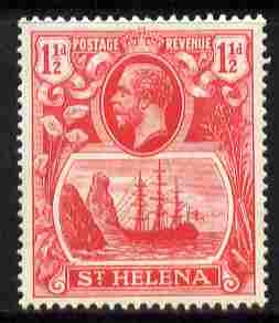 St Helena 1922-37 KG5 Badge Script 1.5d rose-red single with variety 'Damage to rigging on main mast below first yardarm', (stamp 7) mounted mint SG 99var, stamps on , stamps on  qv , stamps on 