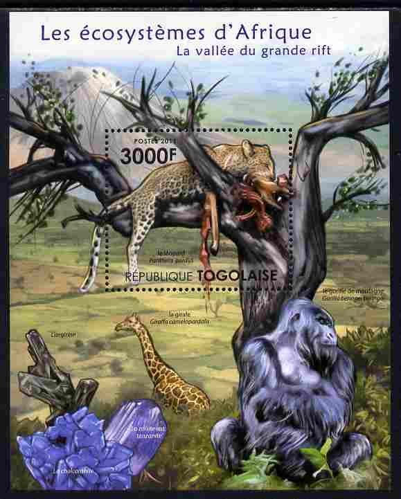 Togo 2011 Ecosystem of Africa - The Great Rift perf s/sheet unmounted mint , stamps on environment, stamps on animals, stamps on apes, stamps on lions, stamps on giraffe, stamps on minerals, stamps on 
