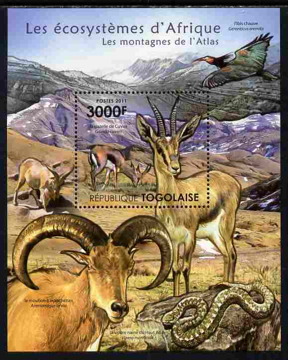Togo 2011 Ecosystem of Africa - The Atlas Mountains perf s/sheet unmounted mint , stamps on environment, stamps on animals, stamps on ovine, stamps on snakes, stamps on ibis, stamps on birds