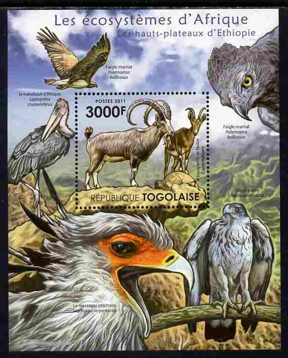 Togo 2011 Ecosystem of Africa - The Highlands of Ethiopia perf s/sheet unmounted mint , stamps on , stamps on  stamps on environment, stamps on  stamps on animals, stamps on  stamps on birds of prey, stamps on  stamps on eagles, stamps on  stamps on ovine, stamps on  stamps on birds