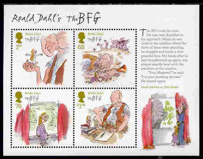 Great Britain 2011 Roald Dahl Anniversary perf m/sheet unmounted mint , stamps on , stamps on  stamps on literature, stamps on  stamps on children, stamps on  stamps on fairy tales