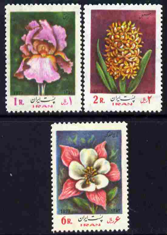 Iran 1973 Flowers perf set of 3 unmounted mint SG 1780-82, stamps on flowers, stamps on orchids