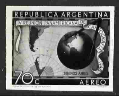 Argentine Republic 1948 Pan-American Cartographers 70c twice stamp-size black & white photographic proof of issued stamp as SG 808, stamps on maps, stamps on 