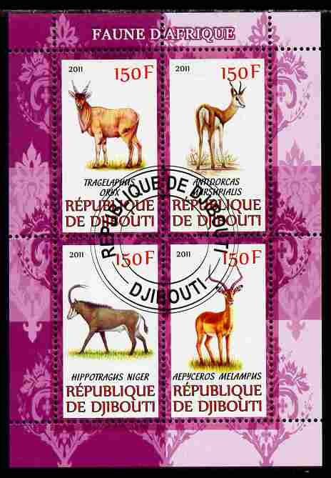 Djibouti 2011 African Fauna - Deer perf sheetlet containing 4 values cto used, stamps on , stamps on  stamps on animals, stamps on  stamps on deer