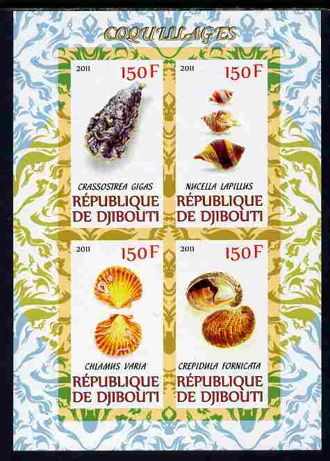 Djibouti 2011 Shells #1 imperf sheetlet containing 4 values unmounted mint, stamps on , stamps on  stamps on animals, stamps on  stamps on marine life, stamps on  stamps on shells