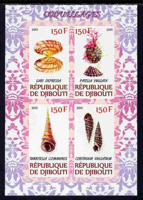 Djibouti 2011 Shells #2 imperf sheetlet containing 4 values unmounted mint, stamps on animals, stamps on marine life, stamps on shells