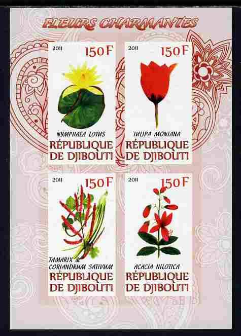 Djibouti 2011 Beautiful Flowers #1 imperf sheetlet containing 4 values unmounted mint, stamps on , stamps on  stamps on flowers