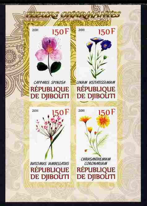 Djibouti 2011 Beautiful Flowers #2 imperf sheetlet containing 4 values unmounted mint, stamps on , stamps on  stamps on flowers