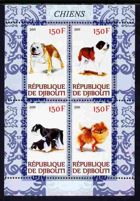 Djibouti 2011 Dogs perf sheetlet containing 4 values unmounted mint, stamps on , stamps on  stamps on dogs