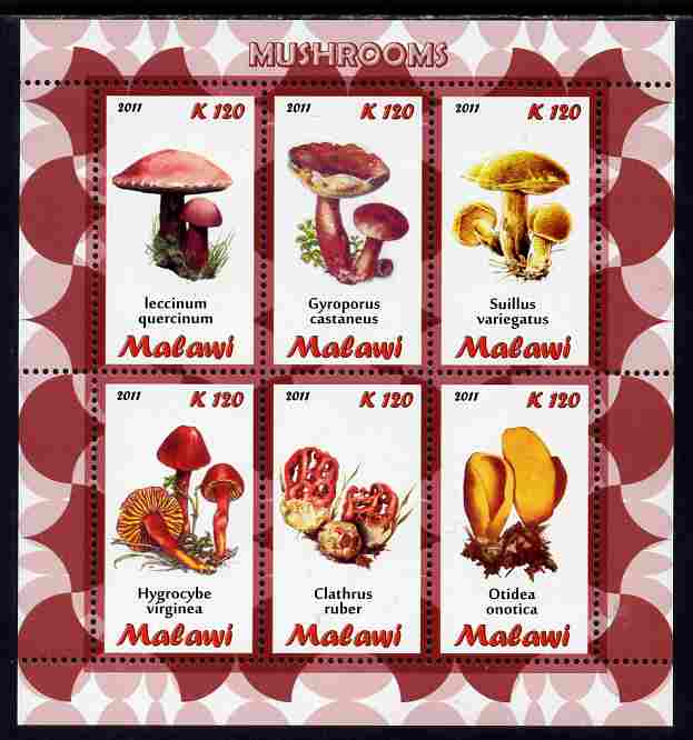 Malawi 2011 Mushrooms perf sheetlet containing 6 values unmounted mint, stamps on , stamps on  stamps on fungi