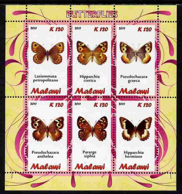 Malawi 2011 Butterflies #1 perf sheetlet containing 6 values unmounted mint, stamps on , stamps on  stamps on butterflies