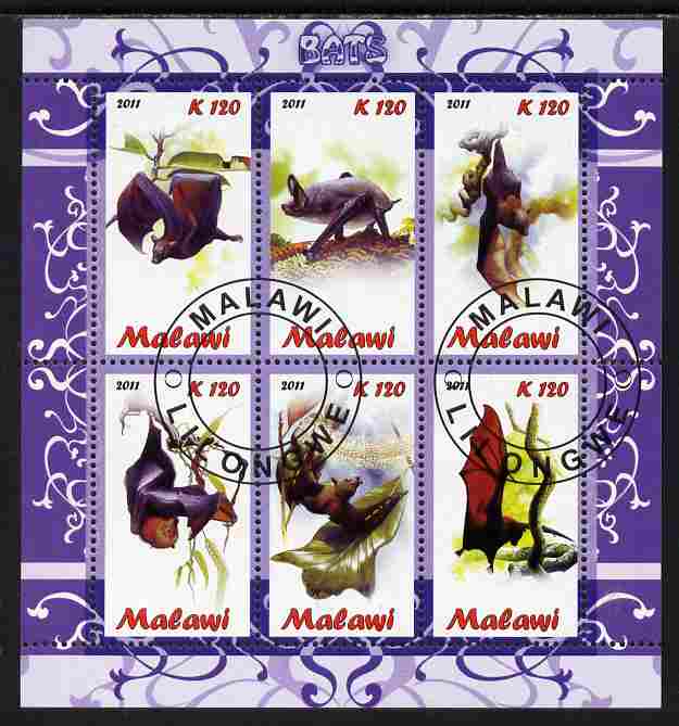Malawi 2011 Bats perf sheetlet containing 6 values cto used, stamps on animals, stamps on mammals, stamps on bats