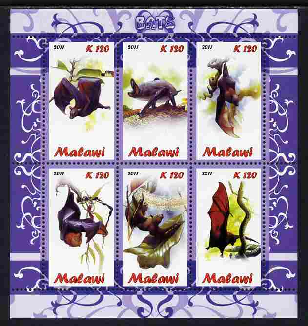 Malawi 2011 Bats perf sheetlet containing 6 values unmounted mint, stamps on , stamps on  stamps on animals, stamps on  stamps on mammals, stamps on  stamps on bats