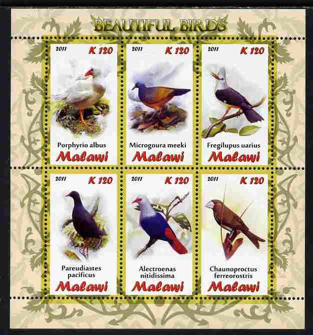 Malawi 2011 Birds perf sheetlet containing 6 values unmounted mint, stamps on birds