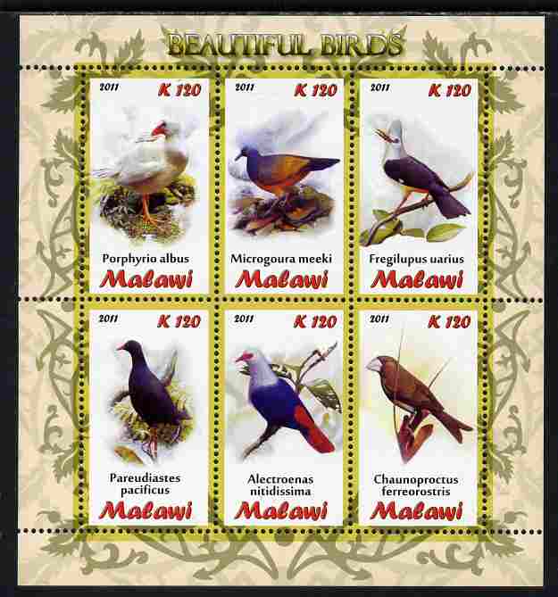 Malawi 2011 Birds perf sheetlet containing 6 values unmounted mint, stamps on , stamps on  stamps on birds