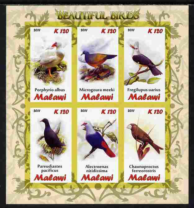 Malawi 2011 Birds imperf sheetlet containing 6 values unmounted mint, stamps on , stamps on  stamps on birds