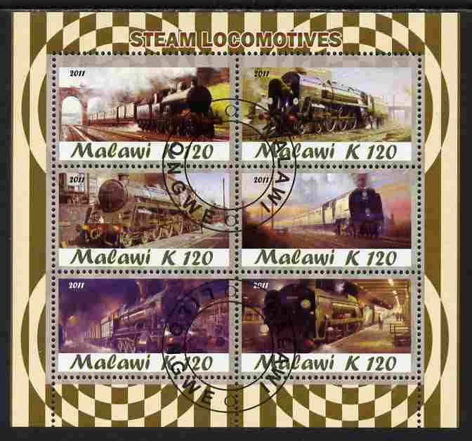 Malawi 2011 Steam Locomotives perf sheetlet containing 6 values cto used, stamps on railways