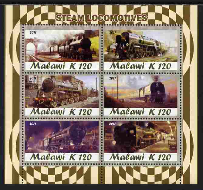 Malawi 2011 Steam Locomotives perf sheetlet containing 6 values unmounted mint, stamps on , stamps on  stamps on railways