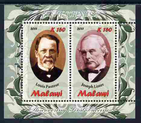 Malawi 2011 Scientists - Pasteur & Lister perf sheetlet containing 2 values unmounted mint, stamps on , stamps on  stamps on personalities, stamps on  stamps on science, stamps on  stamps on medical